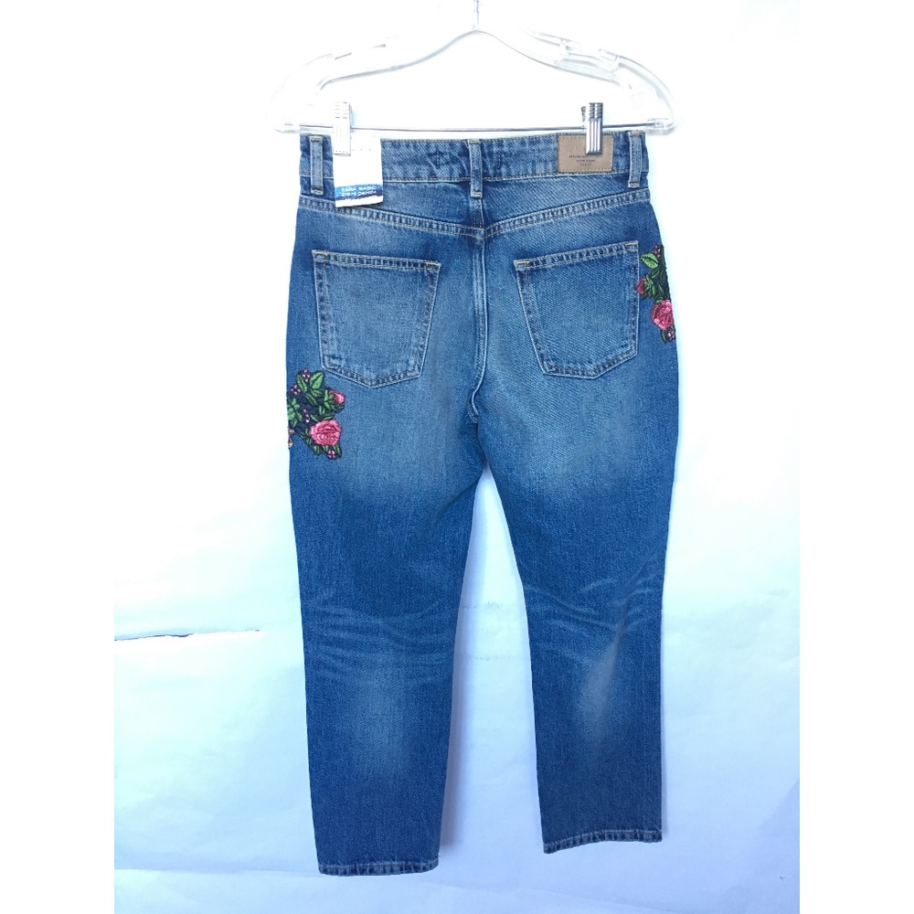 Zara Z1975 Denim Sequins Rose Patch Jeans - Sz. 2 - Picture 3 of 8